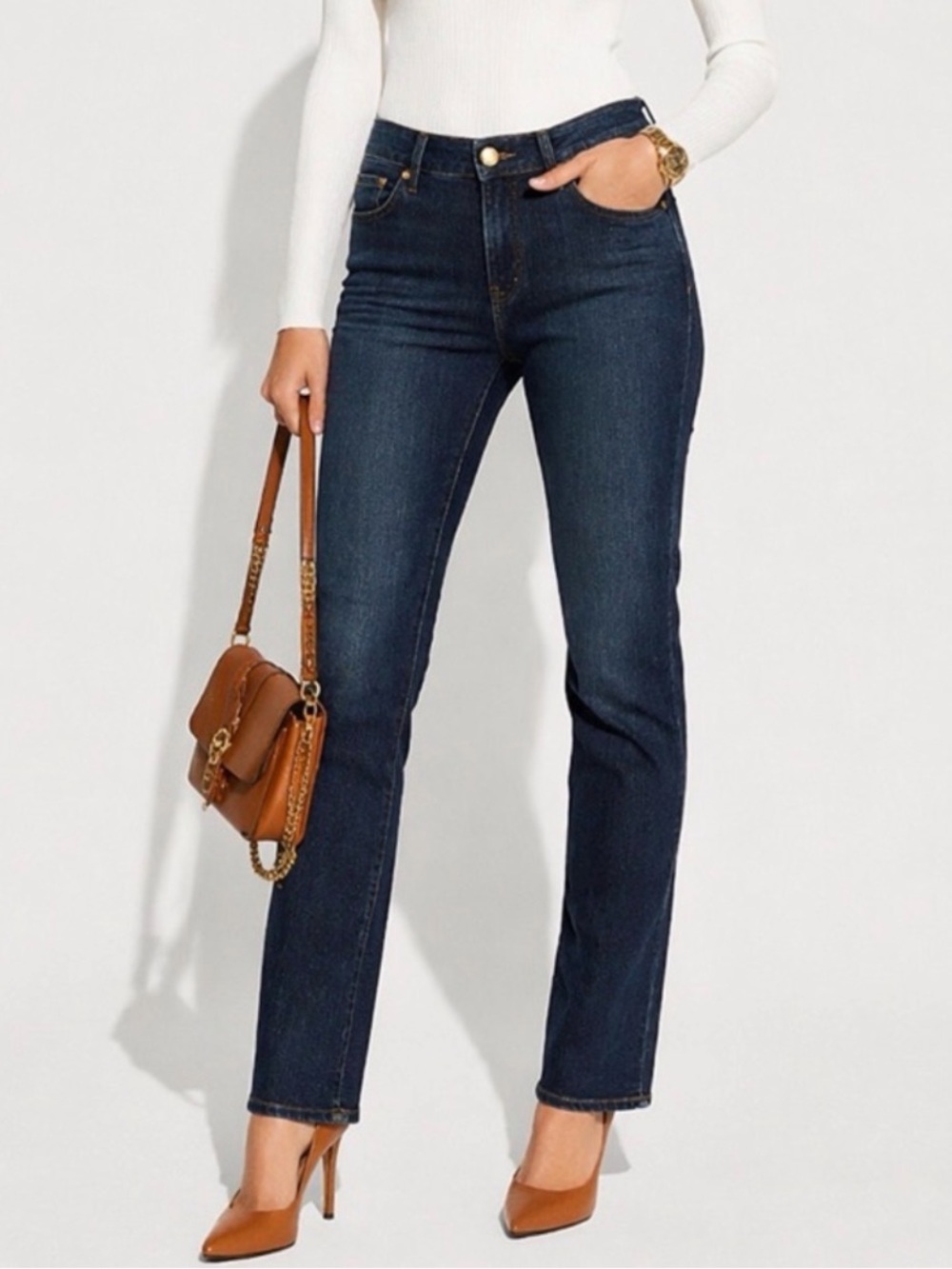 MICHAEL KORS Straight Leg Jeans 10P Petite Blue Gold Logo Classic Denim